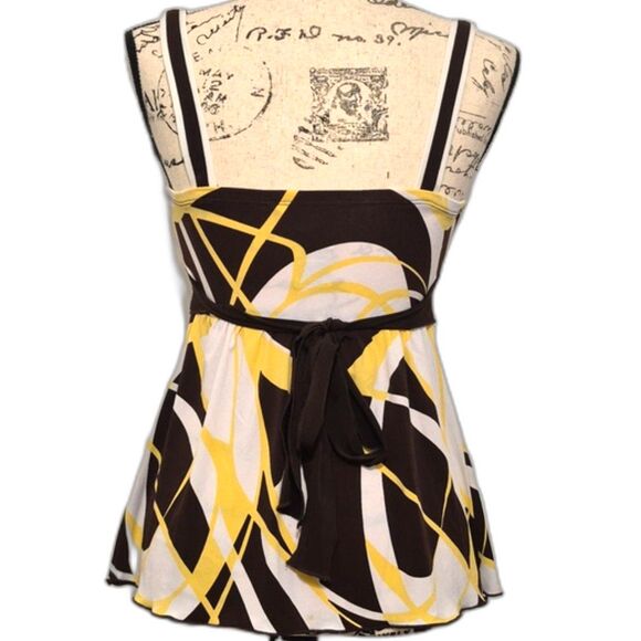 Speechless Y2K Babydoll Cami Top S Tie Back Empire Abstract Print Brown Yellow - Picture 3 of 9